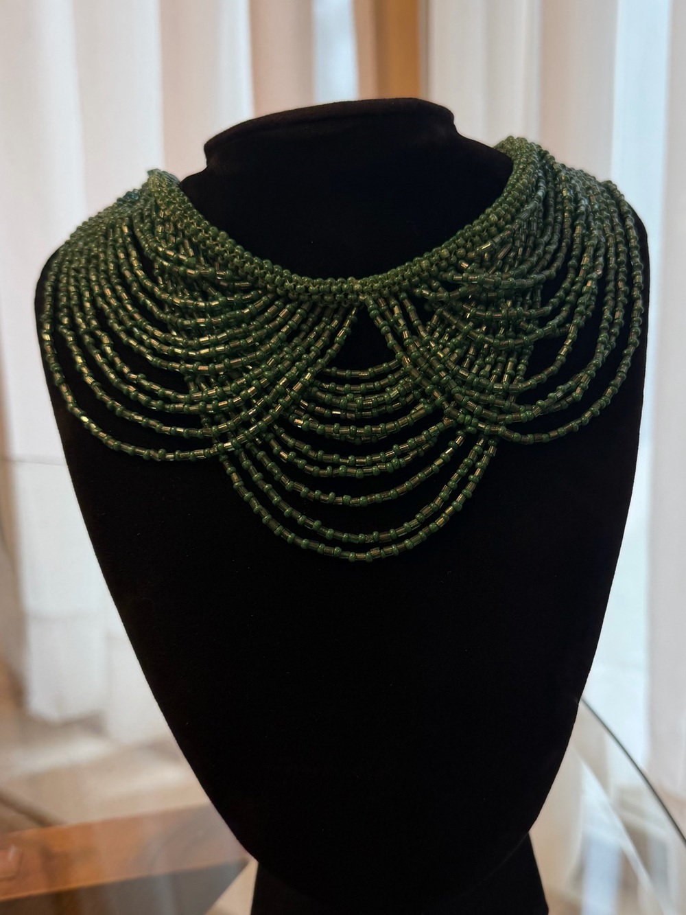 Teal Green Multi-Strand Beaded Collar Necklace